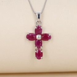 Cross Pendant with 5 Rubies